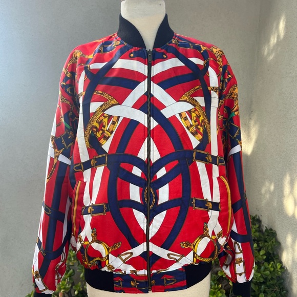 Vintage reversible bomber jacket baroque print polyester Sz M/L - Picture 7 of 13